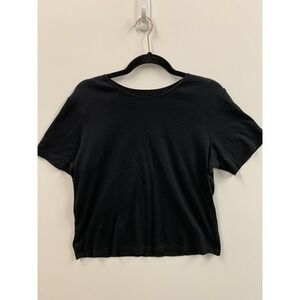 Christopher & Banks Womens T Shirt sz XL Black Crew Neck Layered Collar Stretch